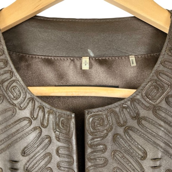 Elie Tahari Brown Genuine Leather Embellished w/ Tassels Blazer Jacket Sz. Small - Picture 9 of 15